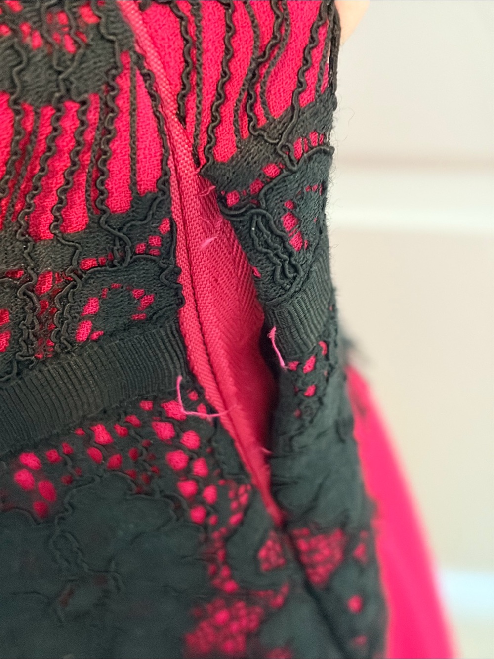 LOFT Fuchsia Sleeveless Dress with Black Lace Waist Detail - Picture 4 of 5